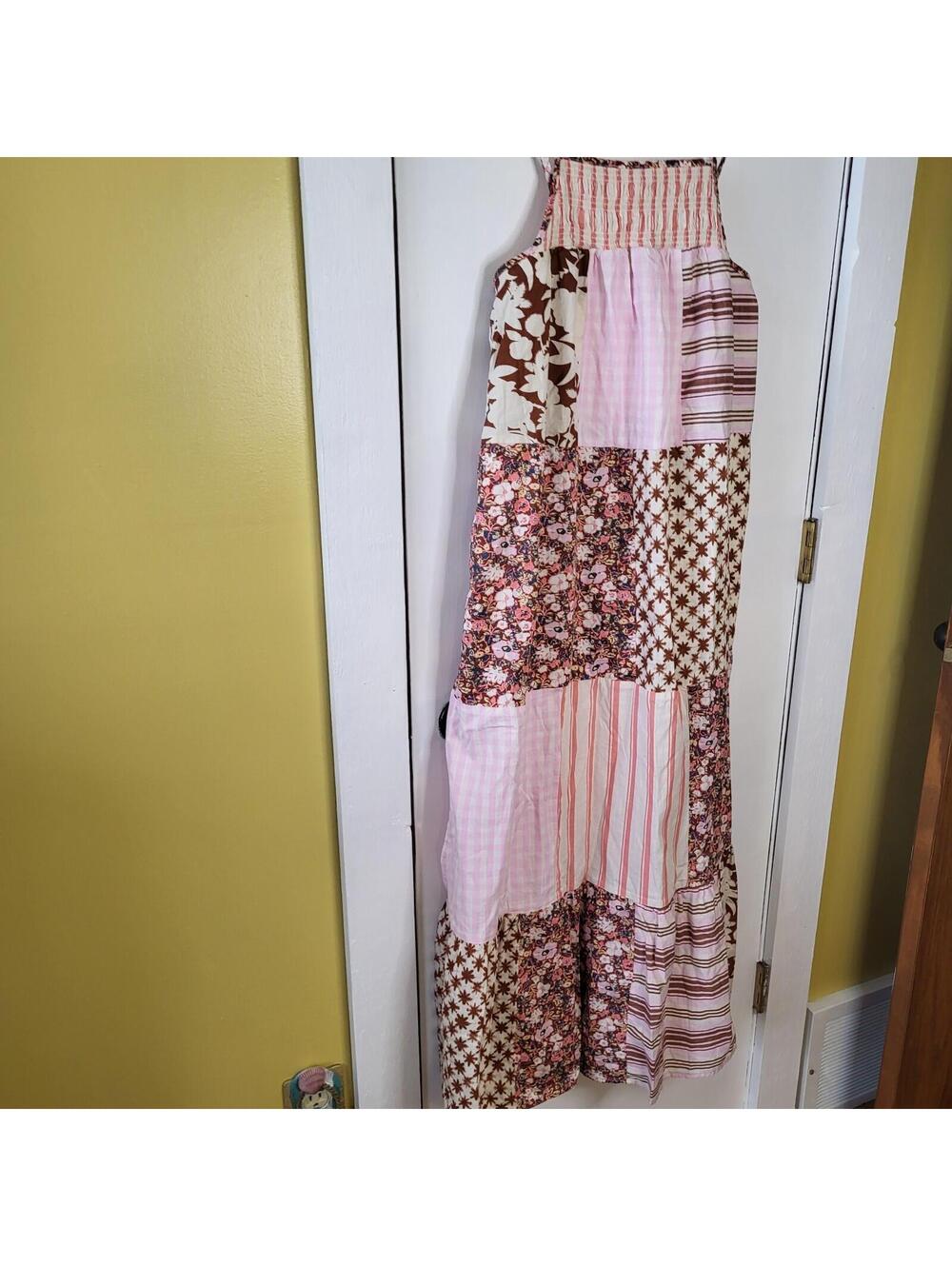 Universal Thread patchwork tiered maxi dress in pink and brown NWT Small